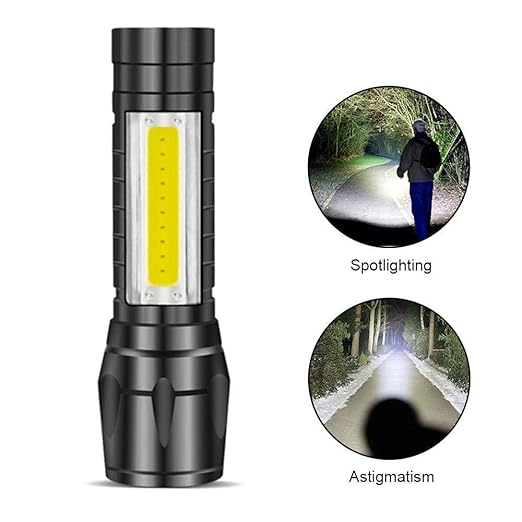 High Quality LED Flashlight Torch with Mini LED COB Lights Portable Torch Light USB Rechargeable 3 Modes, Ultra-Light & Easy to Carry Design Large Reflector, for Everyday Use Emergency Light