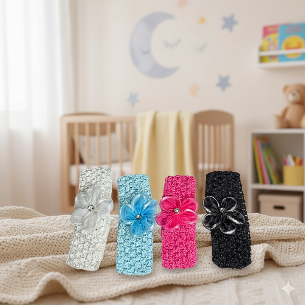 Baby Girls Headband Chiffon Flower Soft Stretchy Hair Band Hair Accessories for Baby Girls Newborns Infants Toddlers and Kids(set of 4)