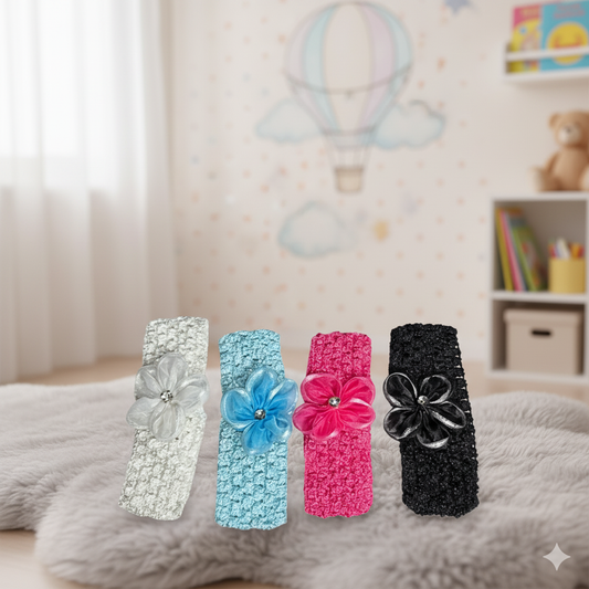 Baby Girls Headband Chiffon Flower Soft Stretchy Hair Band Hair Accessories for Baby Girls Newborns Infants Toddlers and Kids(set of 4)