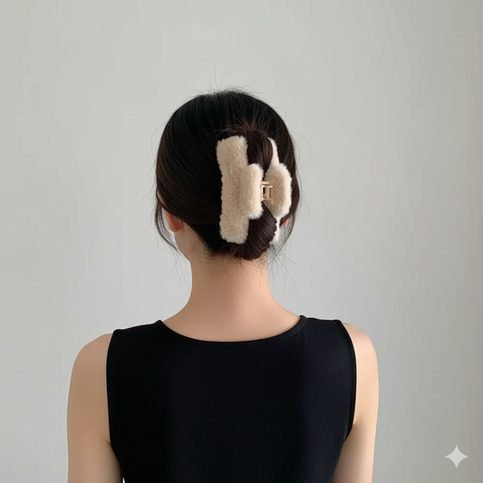 Luxurious 6 pcs Fur Clutchers For Women & Girls | Claw Clip Set For Women- Furry Clutcher For Hair | Long Fur Hair Clips (Random Color)