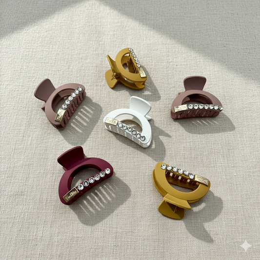 Sparkling Rhinestone Mini Claw Clips (Set of 6) - Elegant Jewel-Embellished Hair Accessories for Women & Girls and Thin Hair, Strong Hold Hair Clip