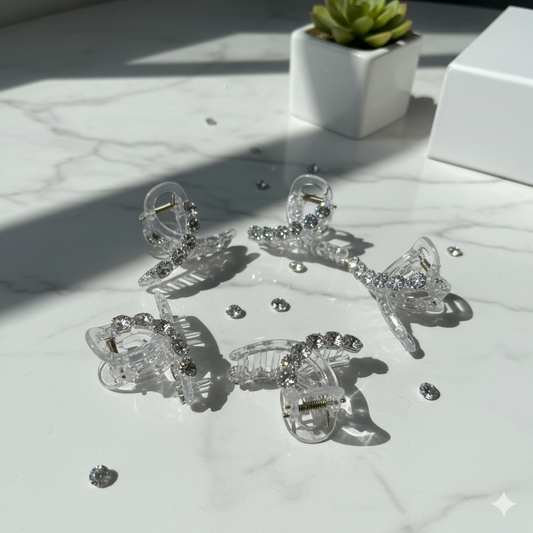 Acrylic Mini Butterfly Hair Claw Clips | Accent Jaw Clips with Gray Rhinestones(Set of 6 )