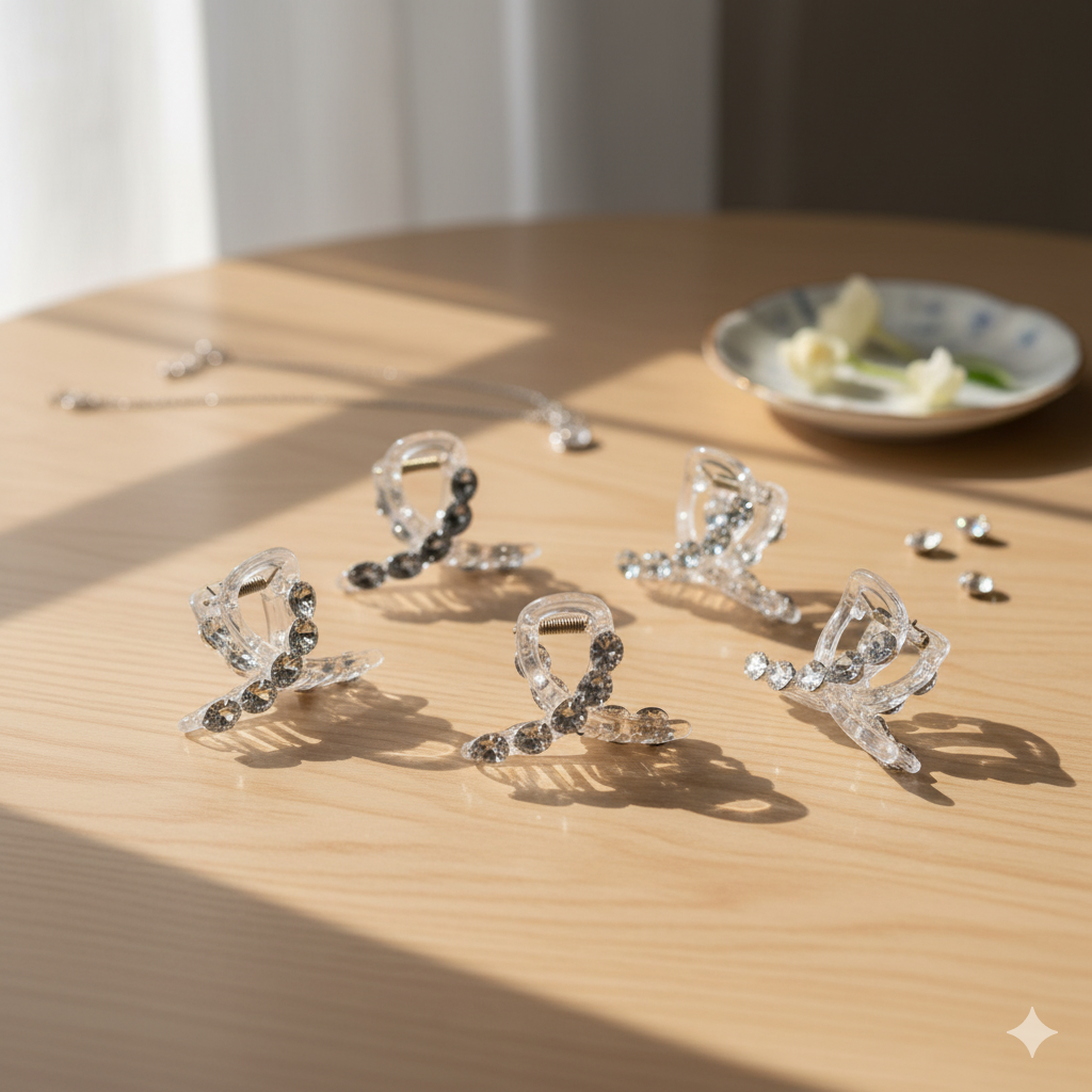 Acrylic Mini Butterfly Hair Claw Clips | Accent Jaw Clips with Gray Rhinestones(Set of 6 )