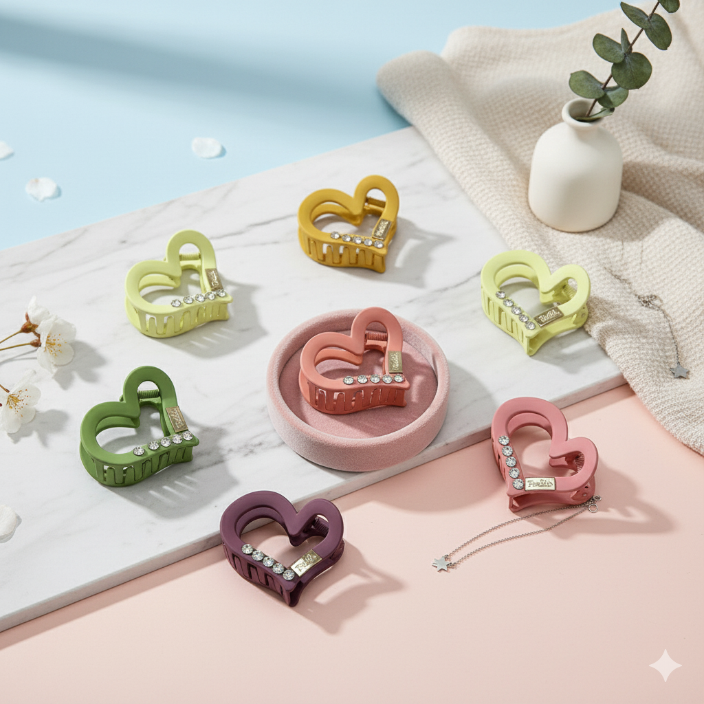 Heart Shape Design Hair Claw Clips, Non-Slip Matte Finish Love Hair Clutcher Barrettes For Women Girls Thick & Thin Hair, Plastic Material Non Slip Jaw Juda Bun Clips Pack-6 Brand: RHOSYN