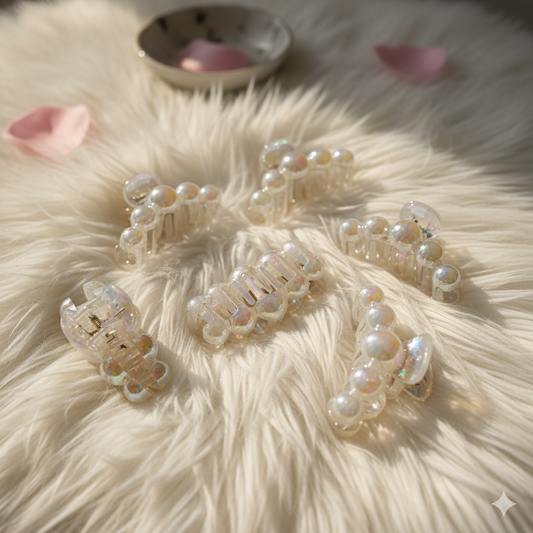 Pearl Hair Clips for Women & Girls - Korean Clutcher Clutches Claw Clip Accessories - Sparkling Pearl Design, Stylish, Fashional (set of 6 pieces))