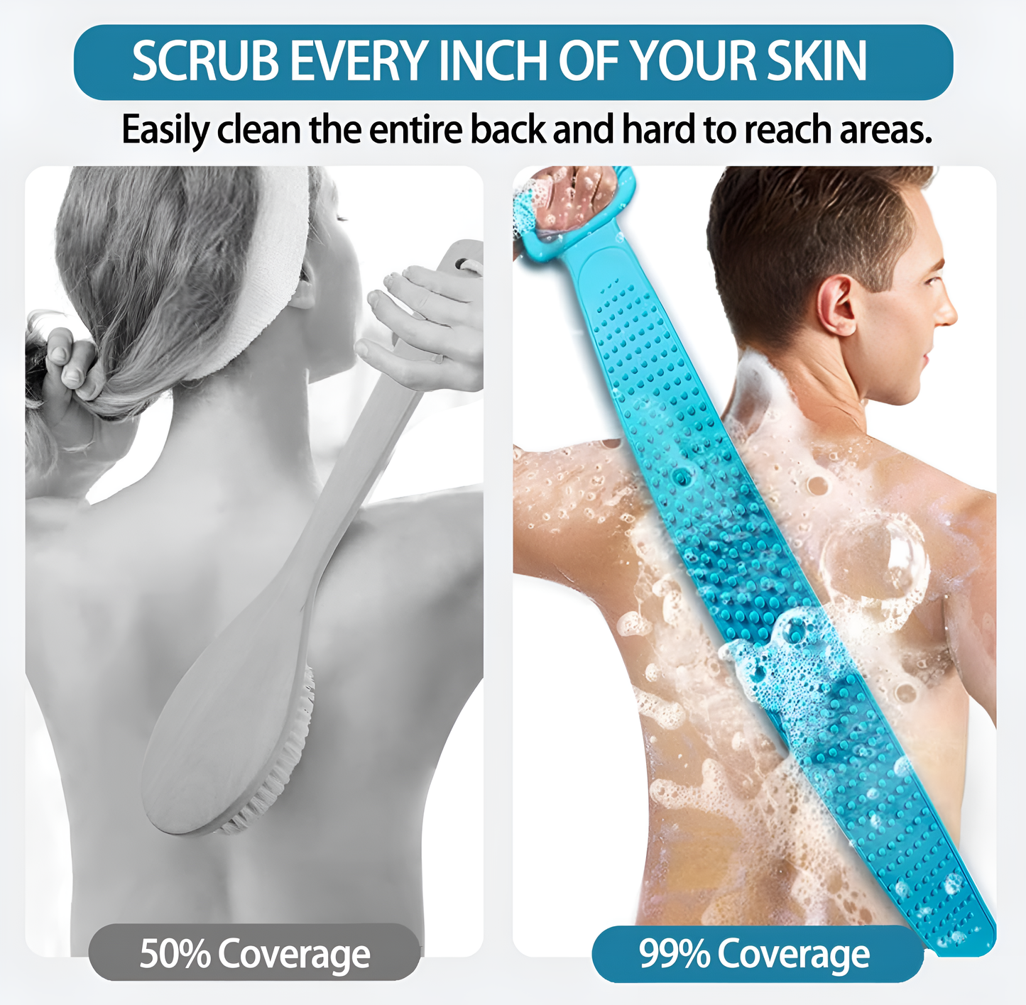 Handled Shower Back Brush – Body Exfoliator & Spa Scrubber