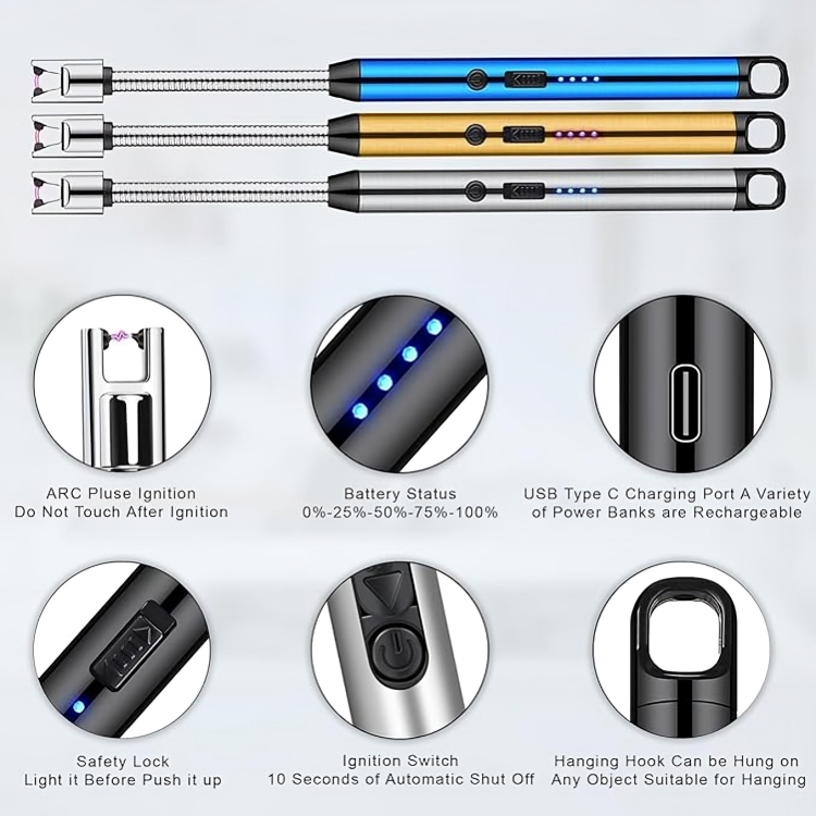 Gas Lighter for Kitchen Use | C-Type Rechargeable Electric Lighter Stove & Candle Lighter with USB Charging Port 400 Uses in Single Charge