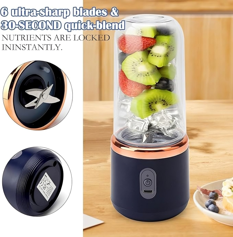 Portable Blender Electric Juicers Fruit Mixers USB Rechargeable Smoothie Mini Personal Juicer 6 Blades 3Gears With 1500 Mah Rechargeable Battery-Smoothie Blender