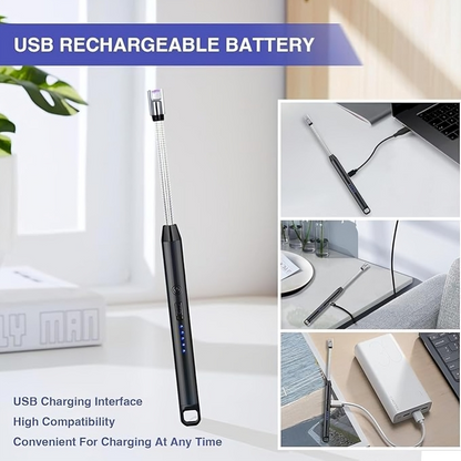 Gas Lighter for Kitchen Use | C-Type Rechargeable Electric Lighter Stove & Candle Lighter with USB Charging Port 400 Uses in Single Charge