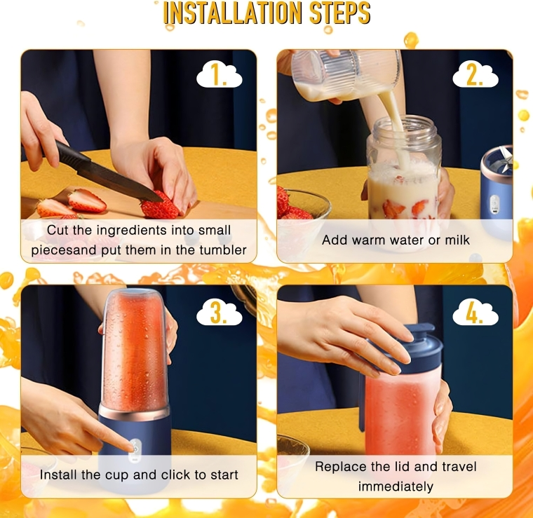 Portable Blender Electric Juicers Fruit Mixers USB Rechargeable Smoothie Mini Personal Juicer 6 Blades 3Gears With 1500 Mah Rechargeable Battery-Smoothie Blender