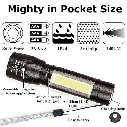 High Quality LED Flashlight Torch with Mini LED COB Lights Portable Torch Light USB Rechargeable 3 Modes, Ultra-Light & Easy to Carry Design Large Reflector, for Everyday Use Emergency Light