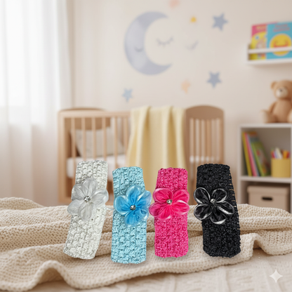 Baby Girls Headband Chiffon Flower Soft Stretchy Hair Band Hair Accessories for Baby Girls Newborns Infants Toddlers and Kids(set of 4)