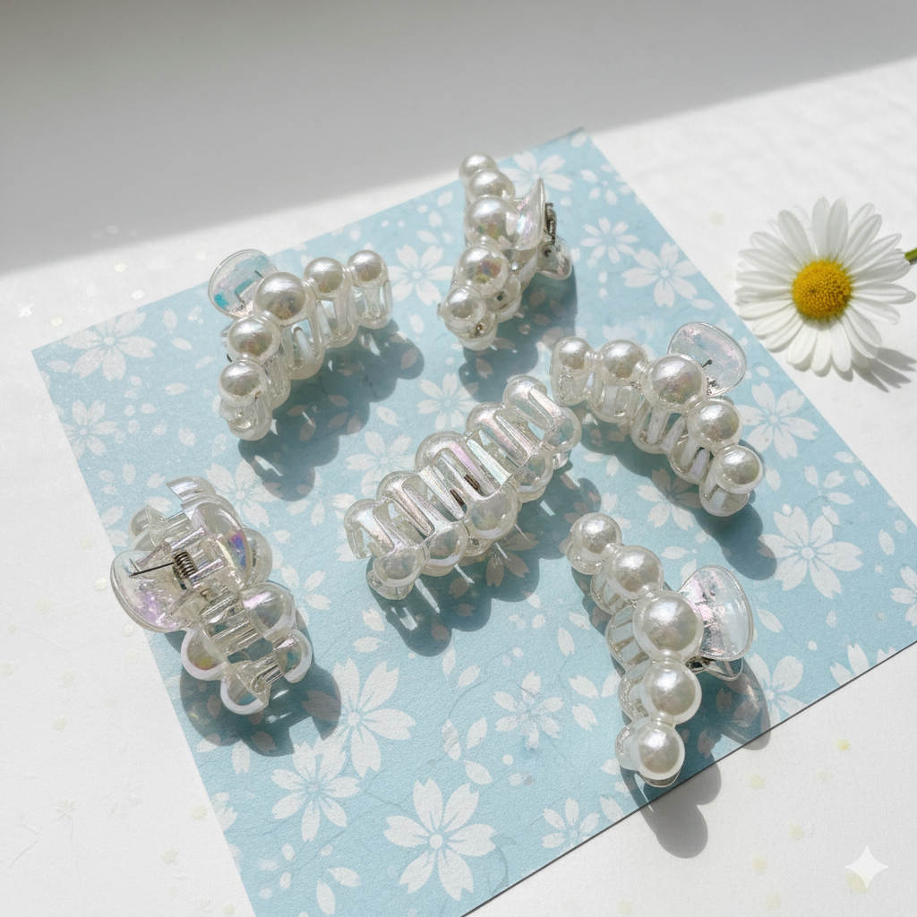 Pearl Hair Clips for Women & Girls - Korean Clutcher Clutches Claw Clip Accessories - Sparkling Pearl Design, Stylish, Fashional (set of 6 pieces))