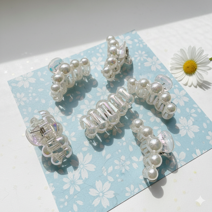 Pearl Hair Clips for Women & Girls - Korean Clutcher Clutches Claw Clip Accessories - Sparkling Pearl Design, Stylish, Fashional (set of 6 pieces))