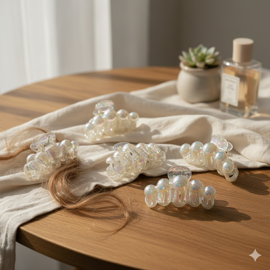 Pearl Hair Clips for Women & Girls - Korean Clutcher Clutches Claw Clip Accessories - Sparkling Pearl Design, Stylish, Fashional (set of 6 pieces))