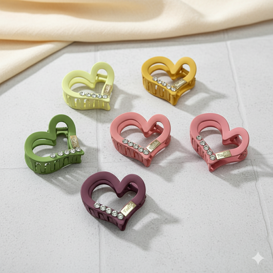 Heart Shape Design Hair Claw Clips, Non-Slip Matte Finish Love Hair Clutcher Barrettes For Women Girls Thick & Thin Hair, Plastic Material Non Slip Jaw Juda Bun Clips Pack-6 Brand: RHOSYN