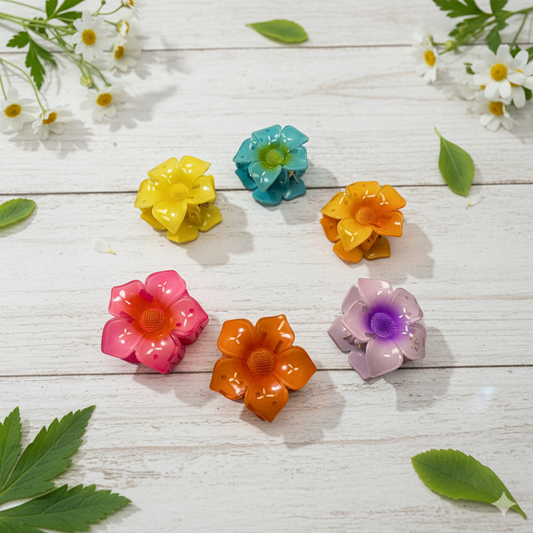 Solvora Claw Clips Elegant Hawaiian Flower Hair Claw Clips - Large, Non-Slip, Strong Hold For Thick & Thin Hair - Vintage Style Flower Clips For Women and girls, Daily Use, Travel, Gifting, Multicolor(6 pieces)