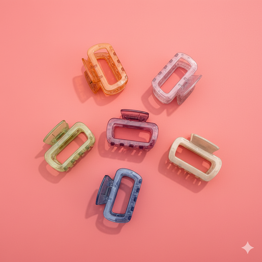 Minimalist Square Hair Claw Clips - Perfect For Thin To Medium Hair - Hollow Design, Solid Color- Hair Claw Clip - Hair Accessories For Women/Girls(Set of 6 Pieces))
