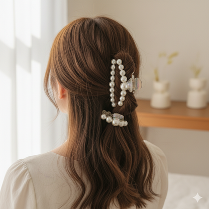 Pearl Hair Clips for Women & Girls - Korean Clutcher Clutches Claw Clip Accessories - Sparkling Pearl Design, Stylish, Fashional (set of 6 pieces))