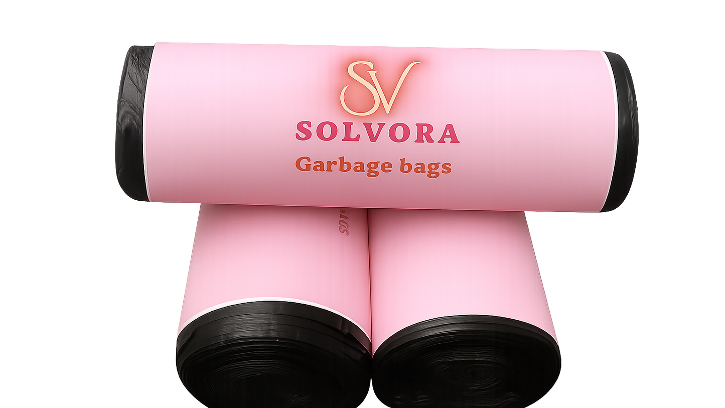 Solvora Garbage Bags – Strong & Leak-Proof Dustbin Bags for Home & Office | Medium | 90 Count | 30 Bags X 3 Rolls | For Wet Waste | Black
